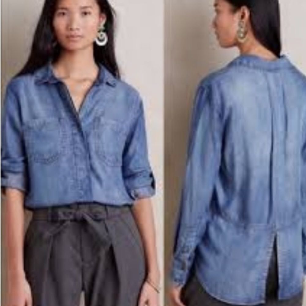 Cloth & Stone Split Back Chambray Button Down Shi… - image 1